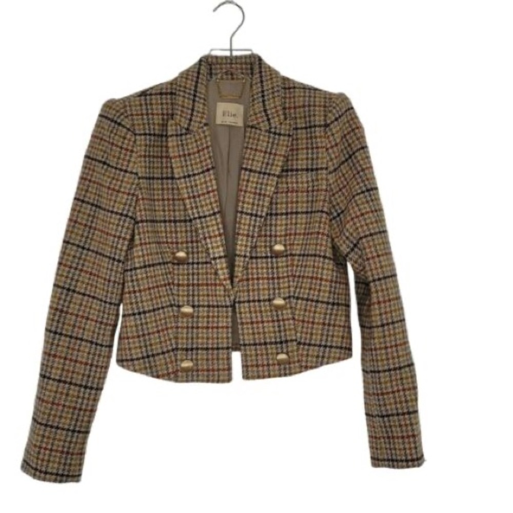 NWT Elie Tahari Plaid Cropped Blazer